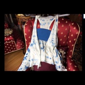 Vintage Victorias Secret TIE-DYE VEST Hanky Hem Hippie BOHO XS Blue/Ivory